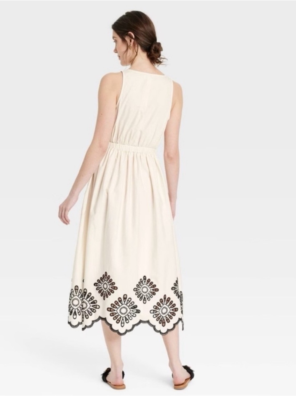 Universal Thread Women's Vneck Eyelet Maxi Sundress Cream Black Size M - Picture 2 of 2